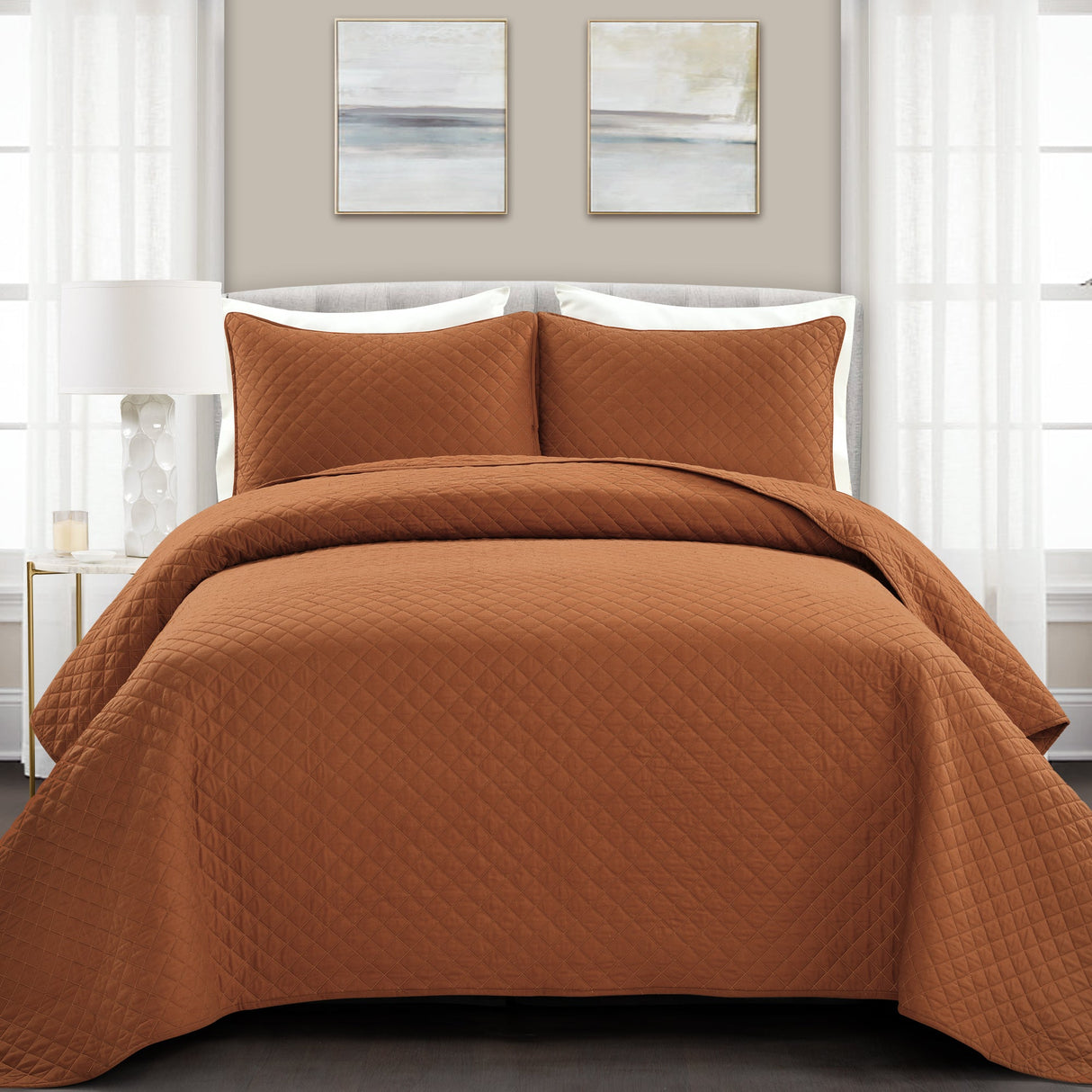 Ava Diamond Oversized Cotton Quilt Set from LushDecor