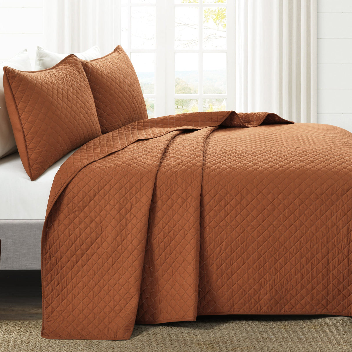Ava Diamond Oversized Cotton Quilt Set from LushDecor