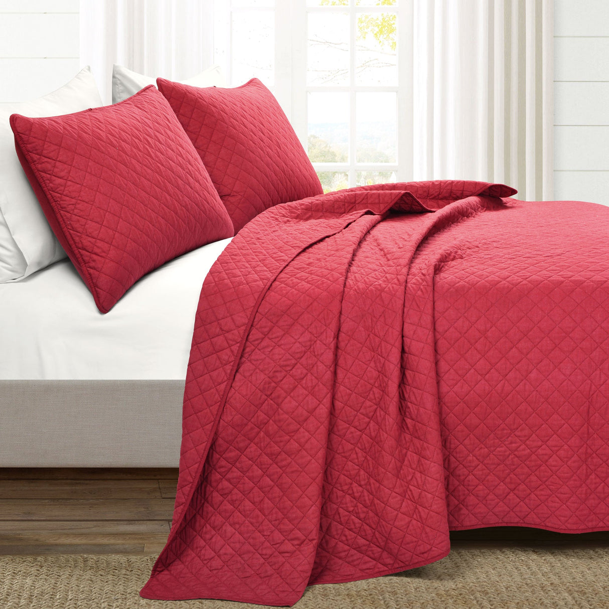 Ava Diamond Oversized Cotton Quilt Set from LushDecor