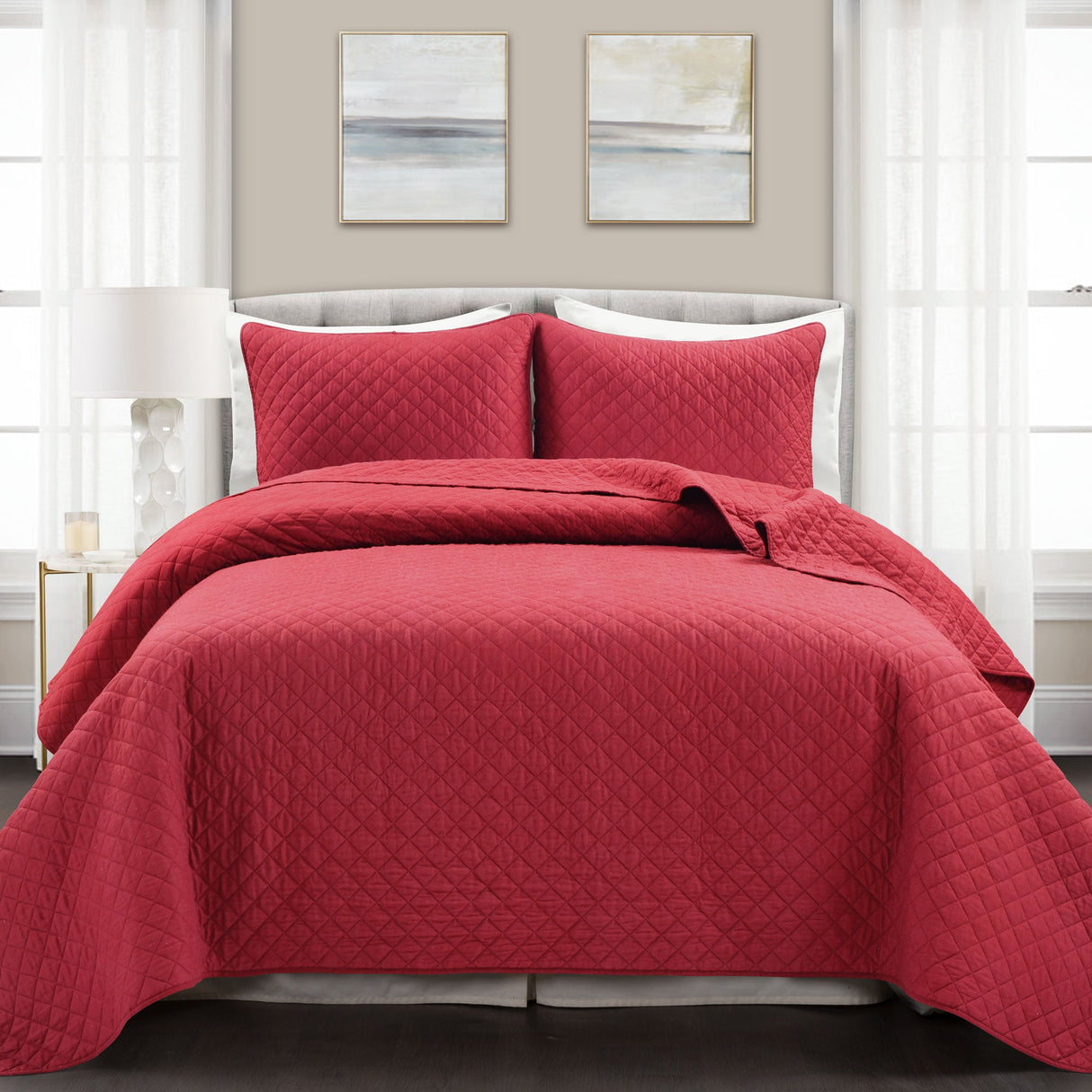 Ava Diamond Oversized Cotton Quilt Set from LushDecor