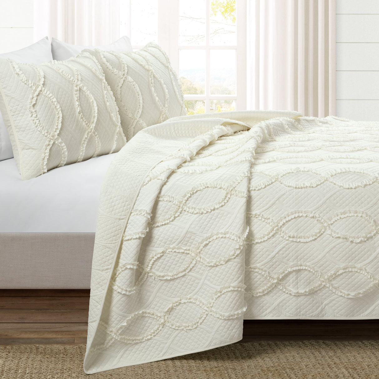 Avon Textured Ruffle Quilt 3 Piece Set from LushDecor