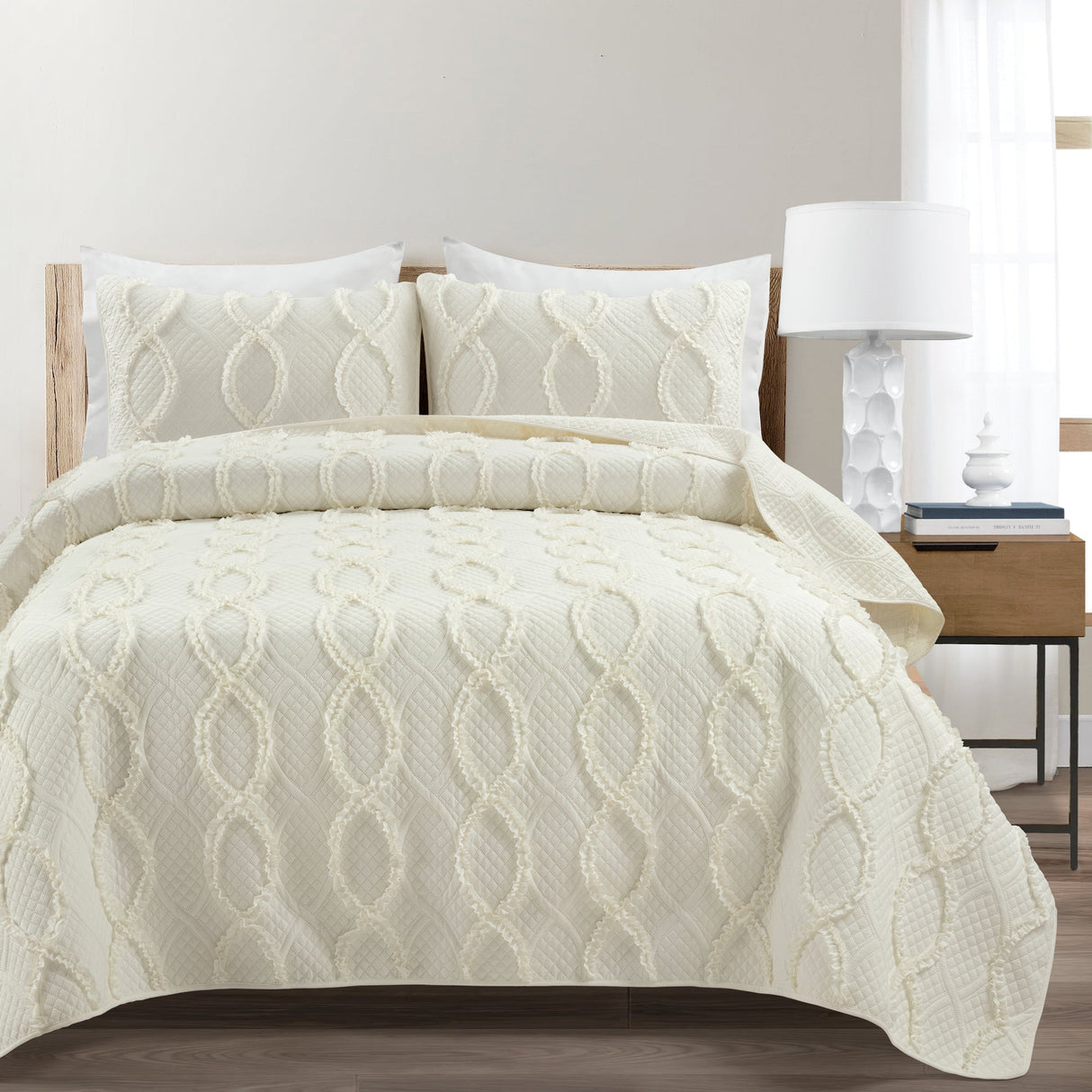 Avon Textured Ruffle Quilt 3 Piece Set from LushDecor