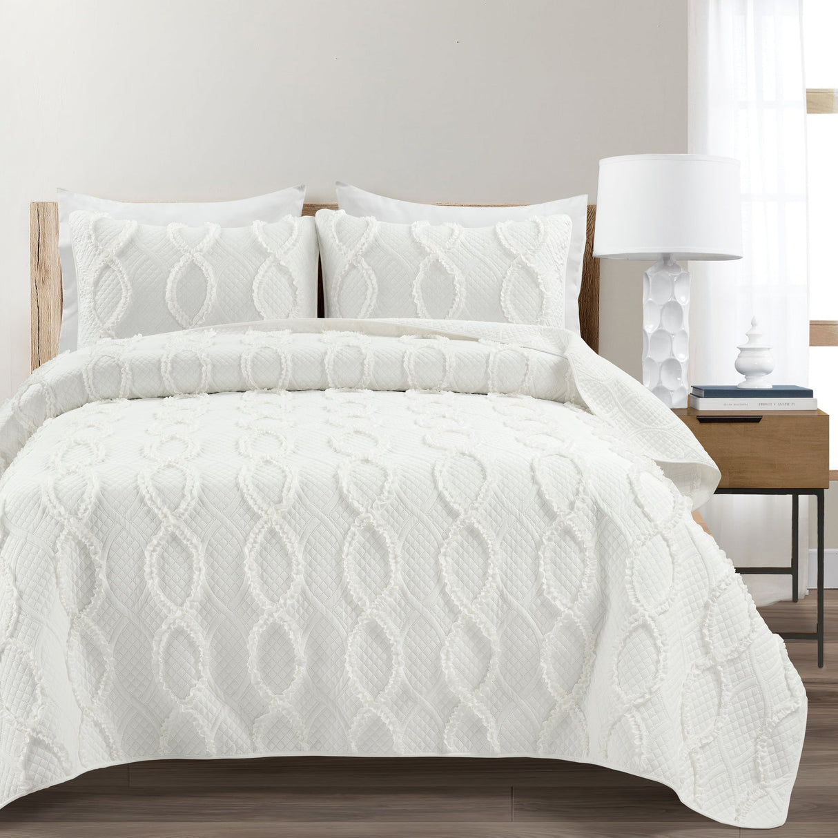 Avon Textured Ruffle Quilt 3 Piece Set from LushDecor