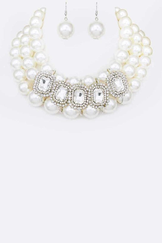 Crystal Baguette Stone Layer Pearl Collar Necklace from My Pampered Life Seattle