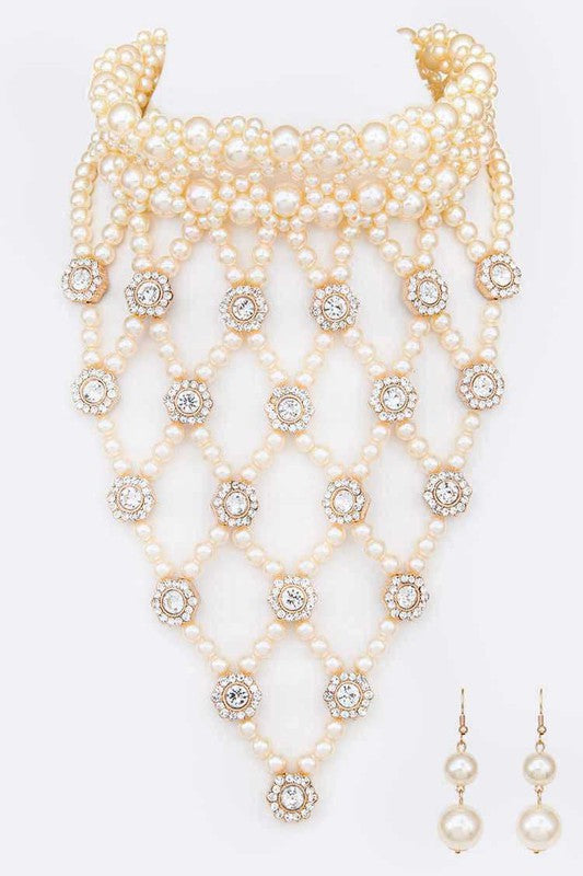 Crystal Accent Pearl Choker Statement Necklace Set from My Pampered Life Seattle