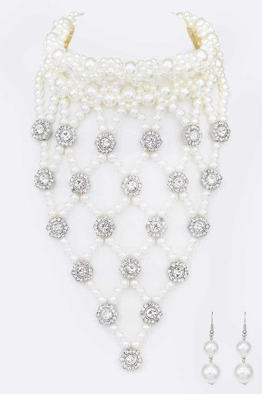 Crystal Accent Pearl Choker Statement Necklace Set from My Pampered Life Seattle