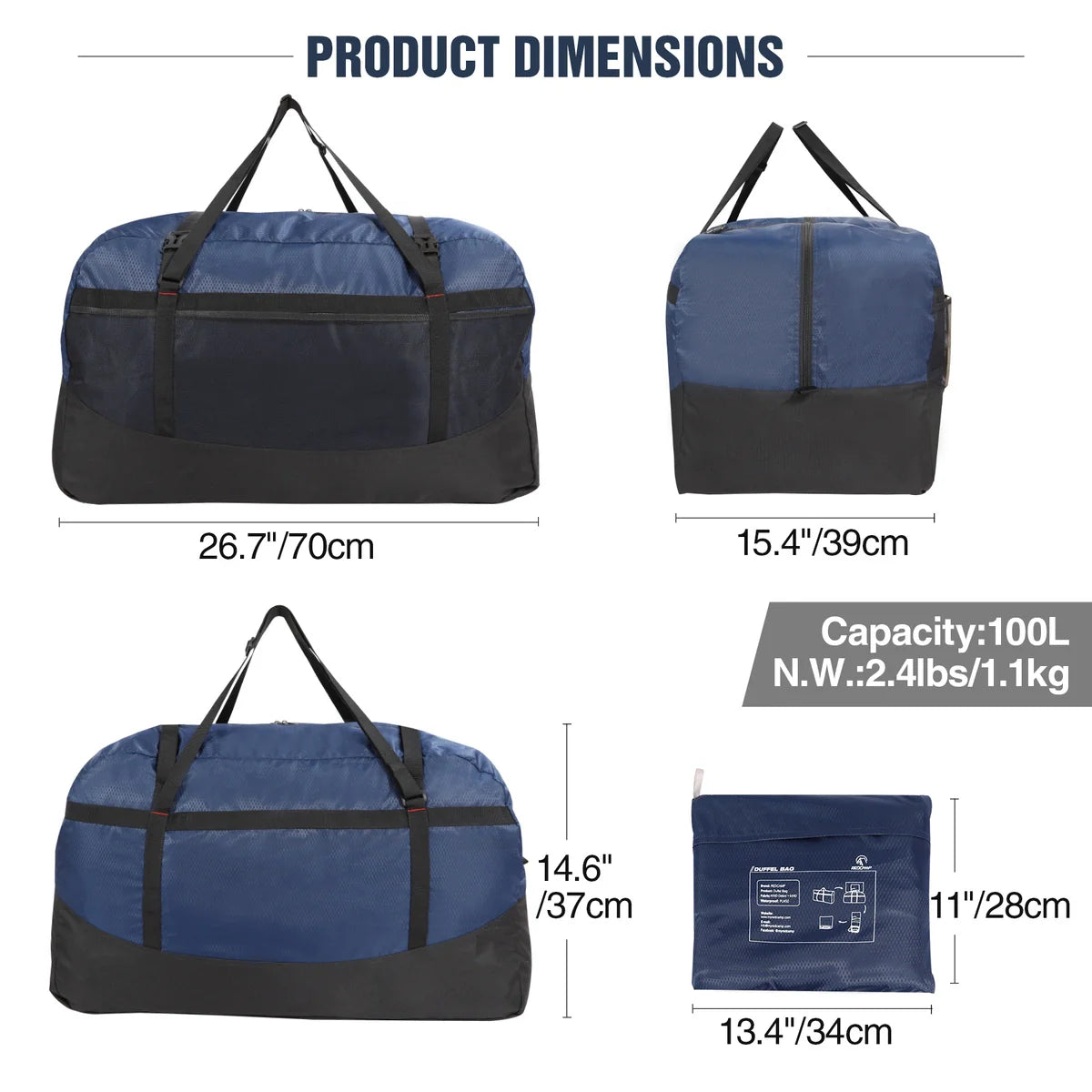 Large Foldable Travel Bag Lightweight Sports Bag 60/75/96L/100L From Redcamp