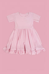 PINK ROSE RIB RUFFLE DRESS from DREAM BIG LITTLE CO