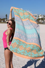 Aztec Pattern Orange - Turkish Towel from Sun Drunk