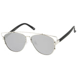 Modern Metal Crossbar Mirrored Lens Flat Front Sunglasses A145 from zeroUV