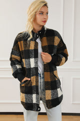 Black Zipper Side Pockets Plaid Overcoat from MsDressly