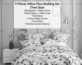 DaDa Bed in a Bag Bundle Set - Yellow Fleur Botanical Ivory Tan Floral Bedding Set (18112) from DaDalogy Bedding Collection