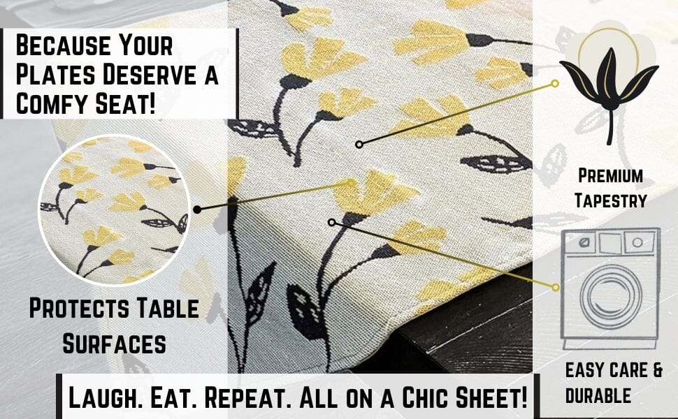 DaDa Bedding Yellow Fleur Floral Garden Woven Tapestry Dining Table Runner (18112) from DaDalogy Bedding Collection
