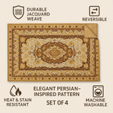 DaDa Bedding Set of 4-6 Pieces Royal Persian Style Rug Golden Brown Floral Tapestry Placemats 13” x 19” (18119) from DaDalogy Bedding Collection