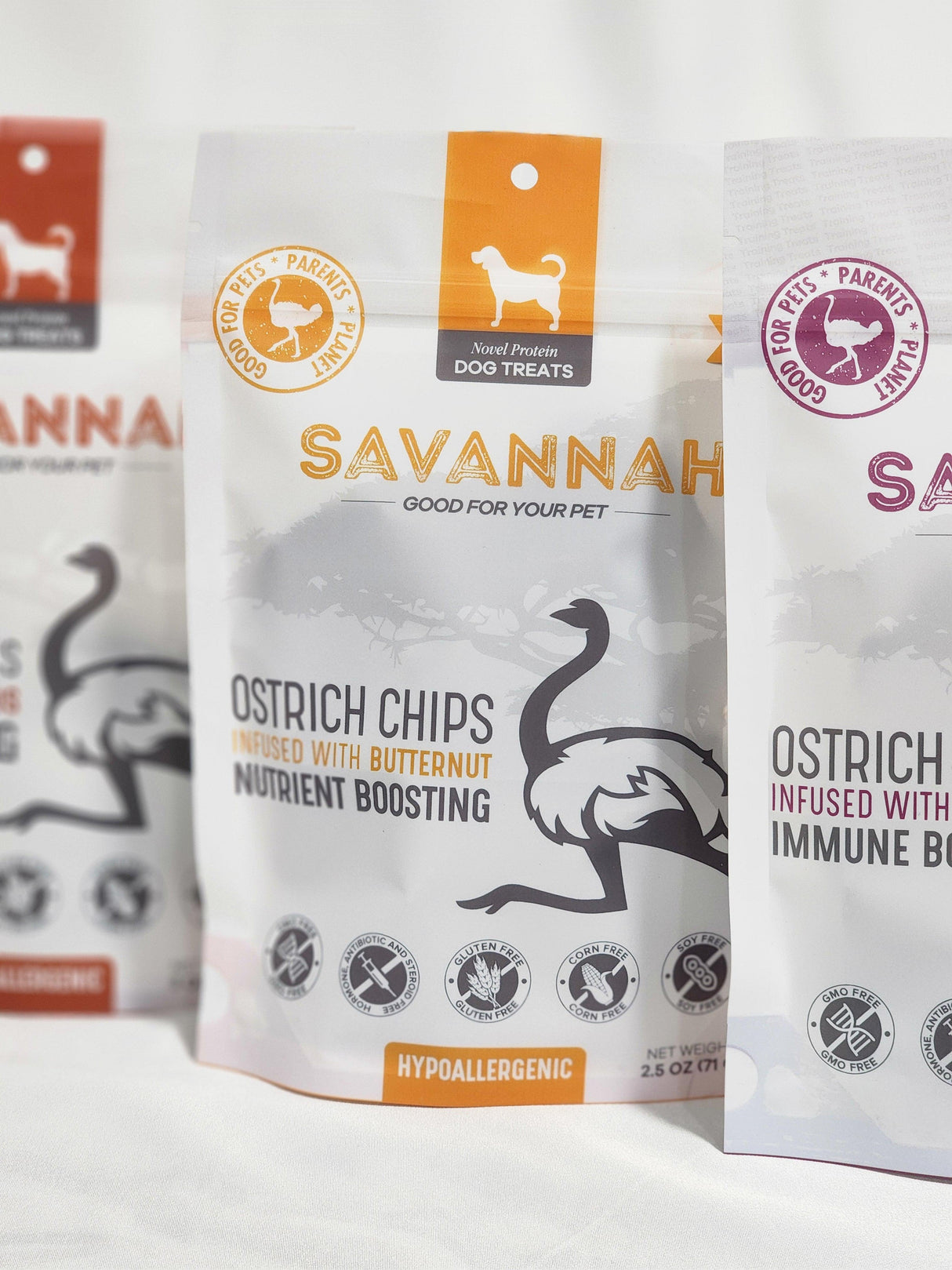 3-Pack Immune-Boosting Ostrich Dog Treat Box from Savannah Pet Food
