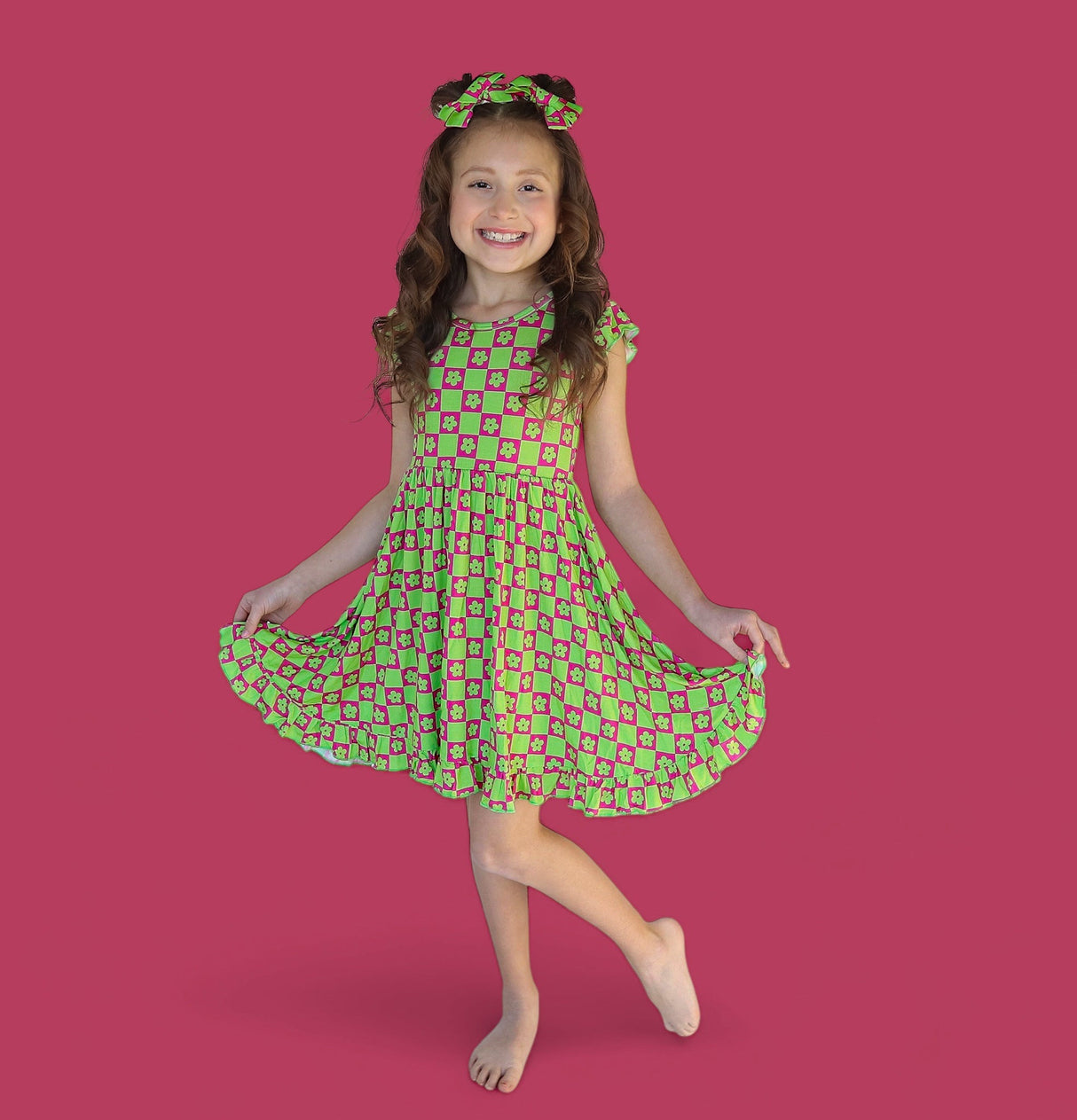 WILD DAISY CHECKERS DREAM RUFFLE DRESS from DREAM BIG LITTLE CO