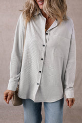 Black Stripe Roll-tab Sleeve Pocketed Long Shirt from MsDressly