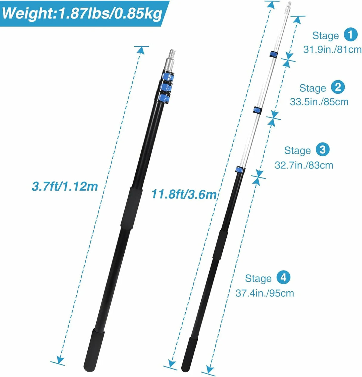 Aluminum Extendable 8ft/12ft Telescopic Boat Hook For Docking, Black/Silver From Redcamp