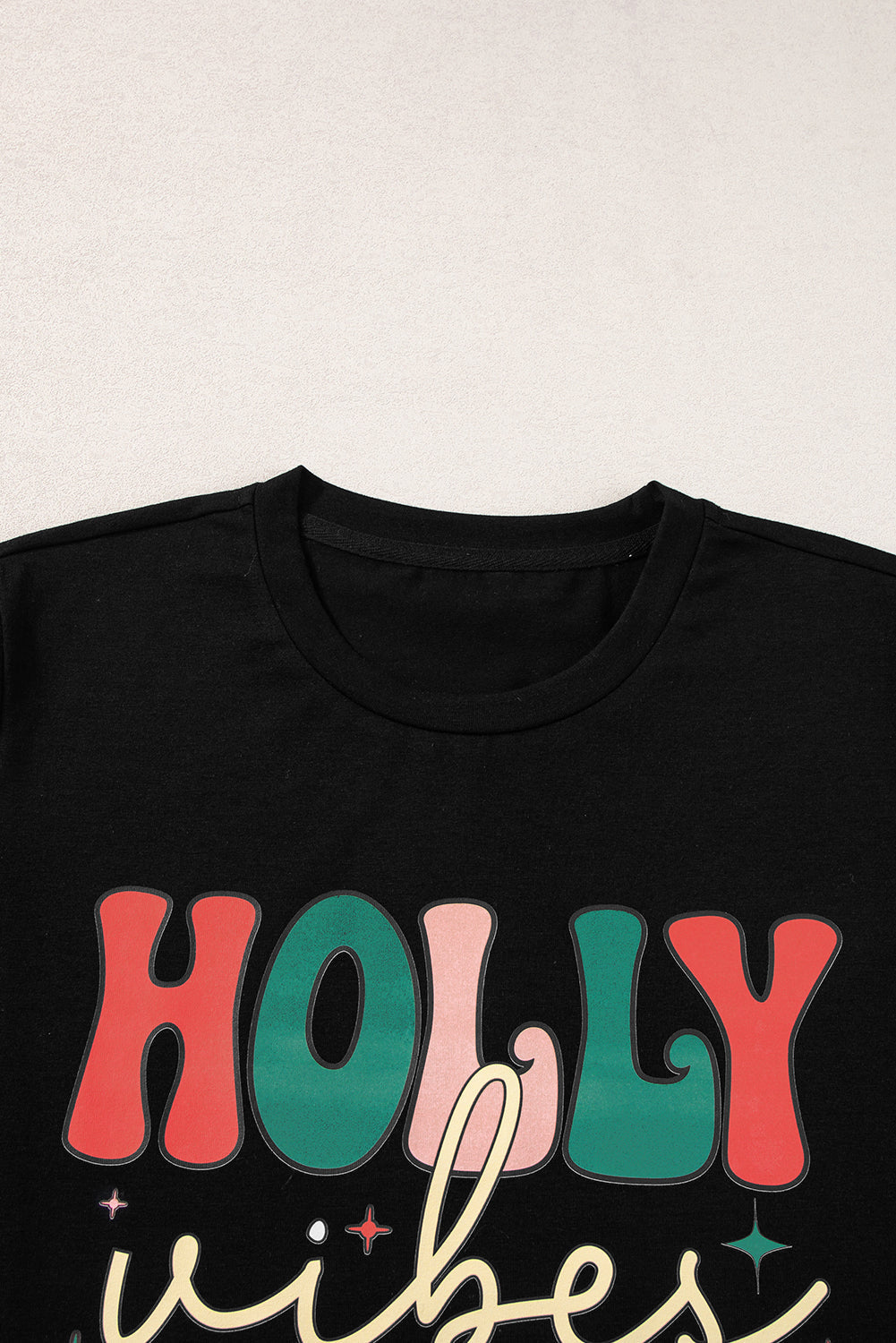 Black HOLLY JOLLY Vibes Christmas Crew Neck T Shirt from MsDressly