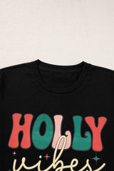 Black HOLLY JOLLY Vibes Christmas Crew Neck T Shirt from MsDressly
