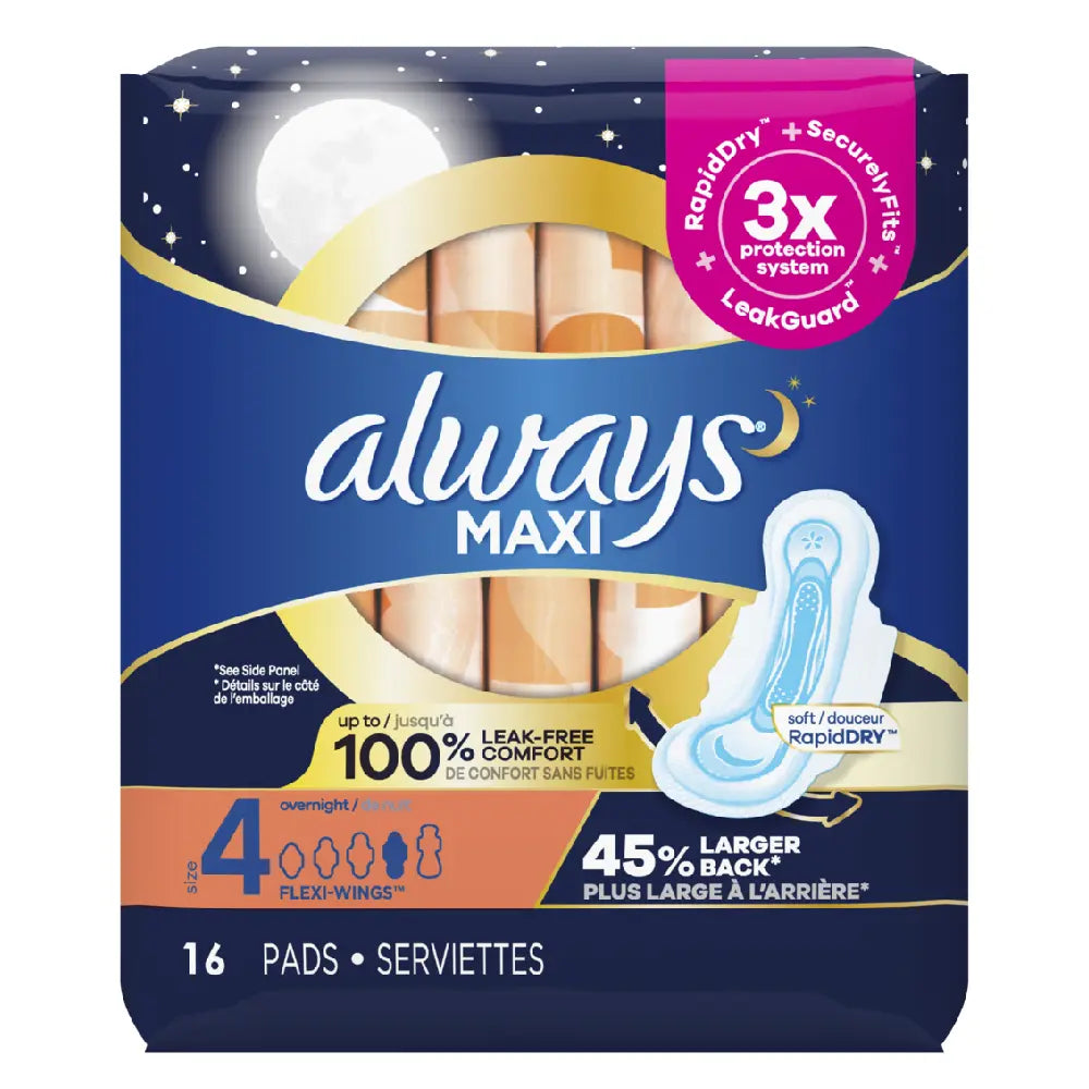 Always Maxi Overnight W/Wings 16 ct From Mexmax INC.