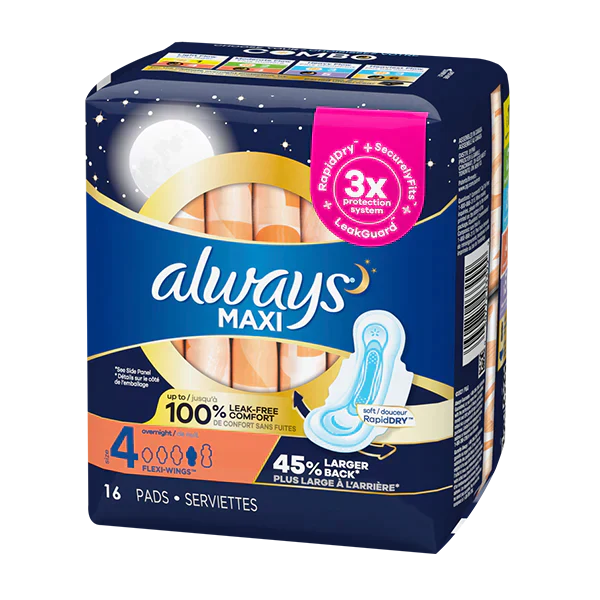 Always Maxi Overnight W/Wings 16 ct From Mexmax INC.