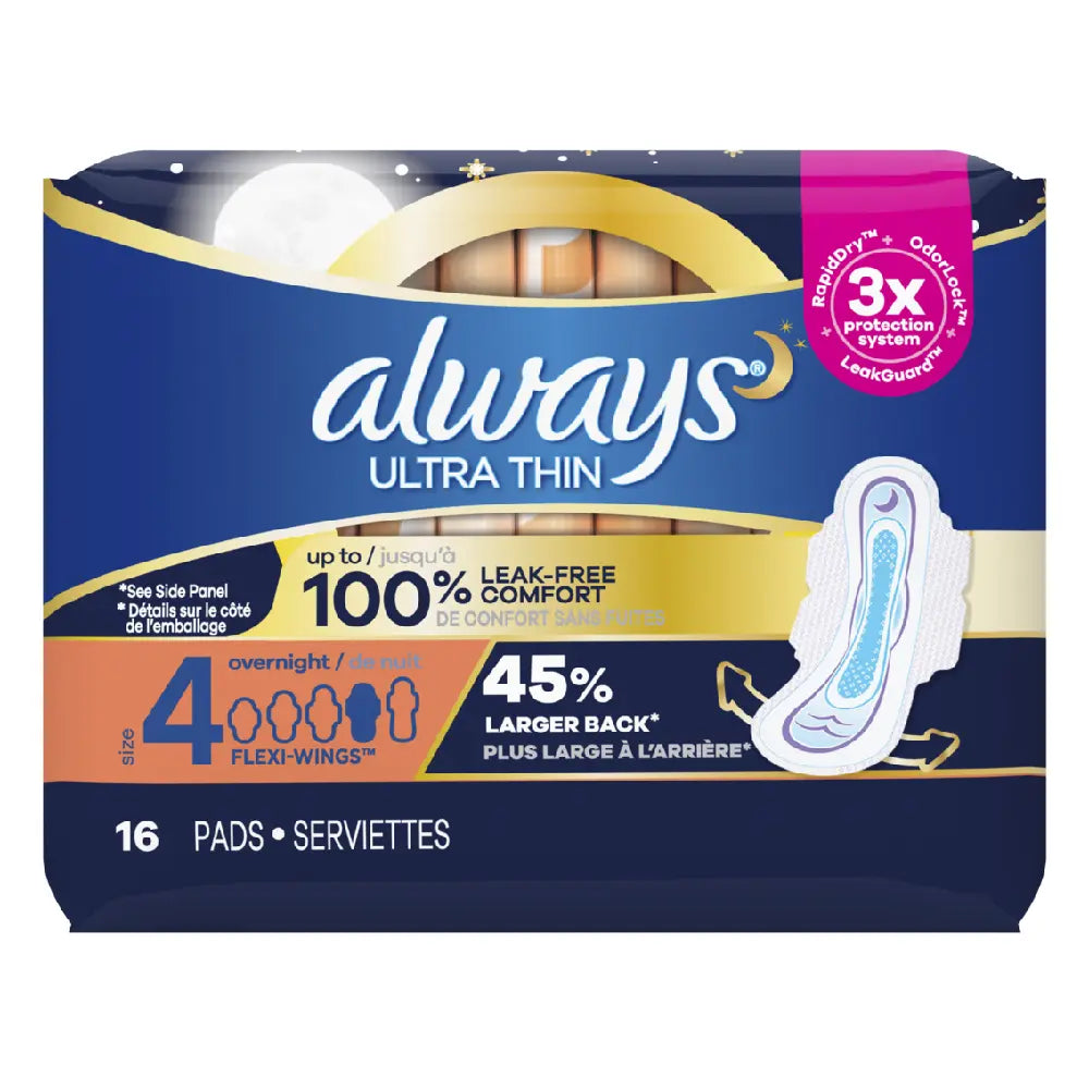Always Ultra Thin Size 4 Overnight W/Wings 16 ct From Mexmax INC.