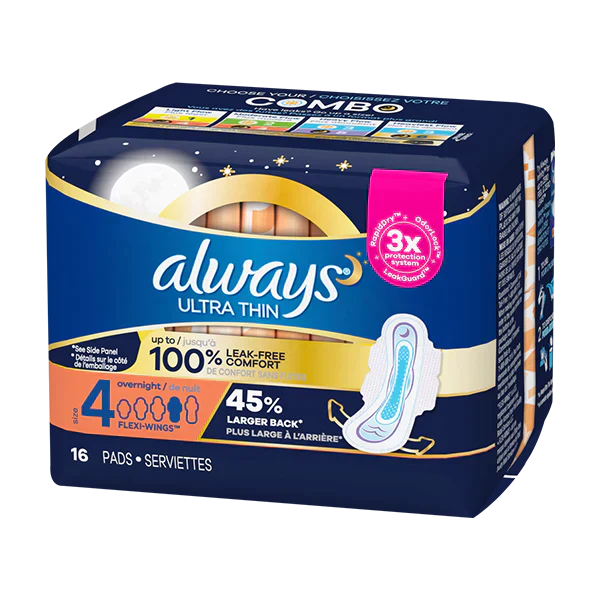 Always Ultra Thin Size 4 Overnight W/Wings 16 ct From Mexmax INC.