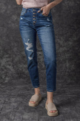 Bailee Distressed Button Fly High Waist Jeans From Threaded Pear