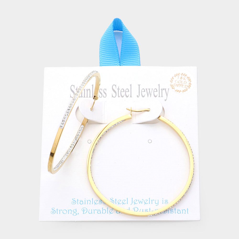 18K Gold Dipped Stainless Steel 2 Inch Inside Out Hoop Earrings from Madeline Love