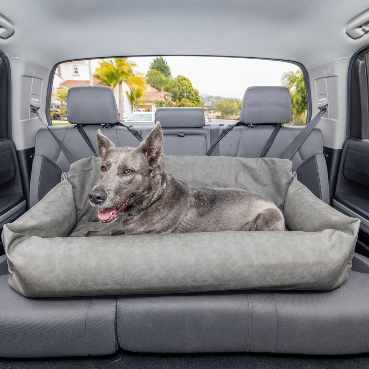 PupProtector™ Faux Leather Memory Foam Dog Car Bed - Slate Gray From Paw.com