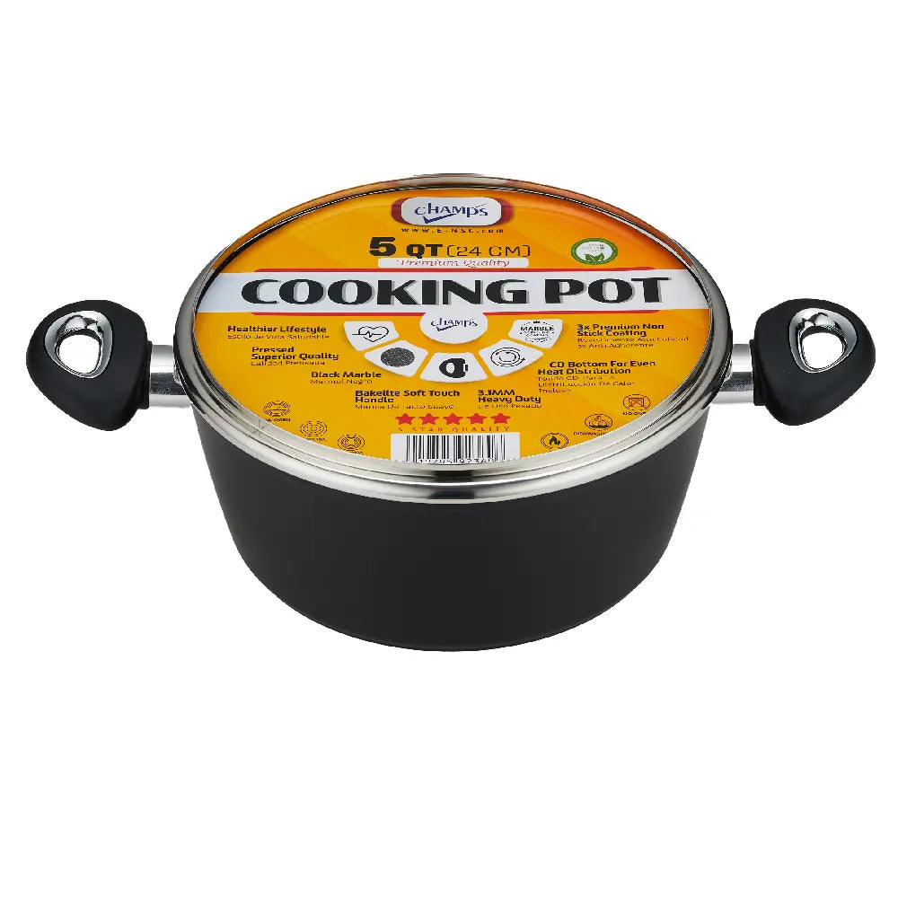 Champs Black Pot NS Speckled Inside w/ Glass Lid 3.1mm 5 qrt From Mexmax INC.