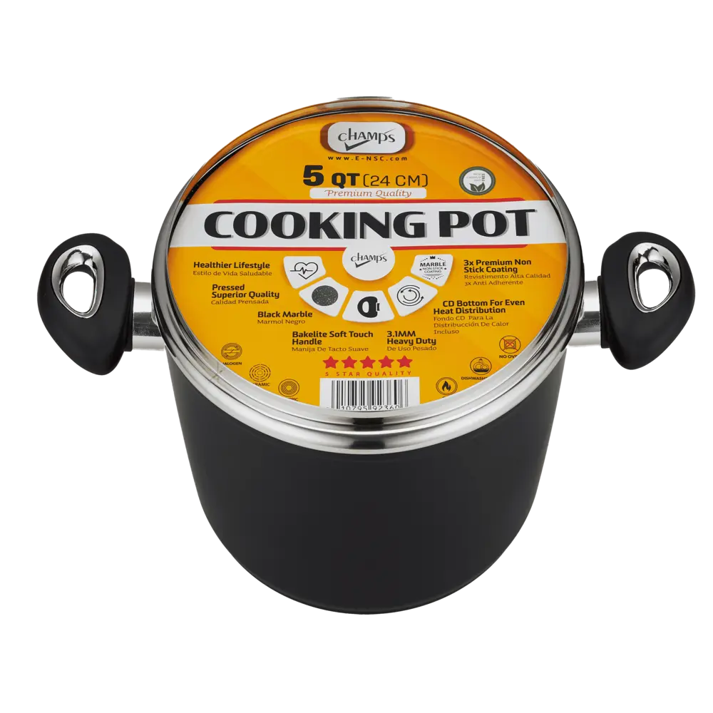 Champs Black Low Pot NS Speckled Inside w/ Glass Lid 3.0mm 6 qrt From Mexmax INC.