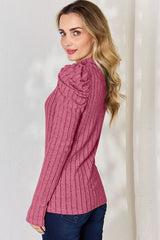 Basic Bae Full Size Ribbed Mock Neck Puff Sleeve T-Shirt from Enfance-Heureuse