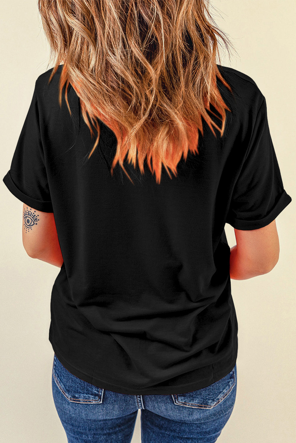 Black Rhinestone USA Flag Stripes and Stars LOVE Graphic T Shirt from MsDressly