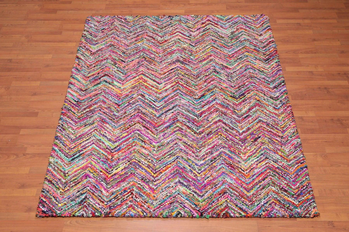 Pink 5x8 Hand Tufted Handmade Zig-Zag Medley Cotton Boho Modern Oriental Area Rug from Oriental Rug Of Houston
