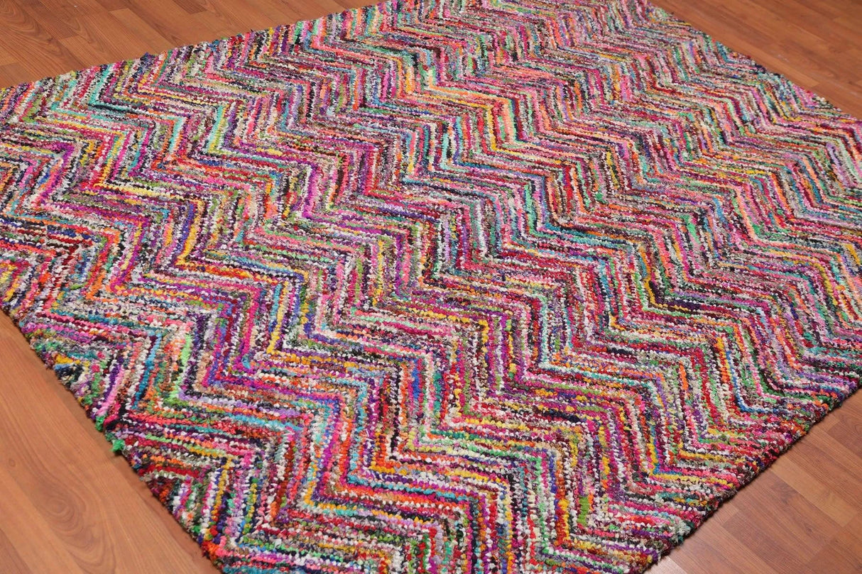 Pink 5x8 Hand Tufted Handmade Zig-Zag Medley Cotton Boho Modern Oriental Area Rug from Oriental Rug Of Houston