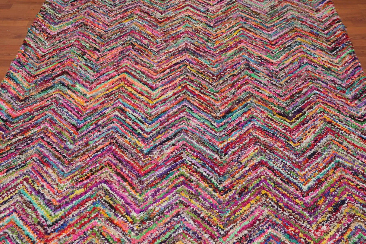 Pink 5x8 Hand Tufted Handmade Zig-Zag Medley Cotton Boho Modern Oriental Area Rug from Oriental Rug Of Houston