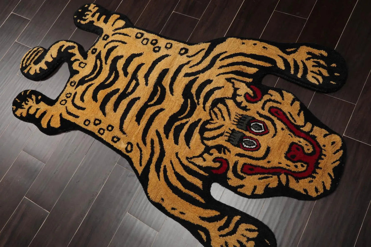 Oriental Area Rug 3x5 Gold Tiger Handmade 100% Wool Novelty/Animal from Oriental Rug Of Houston