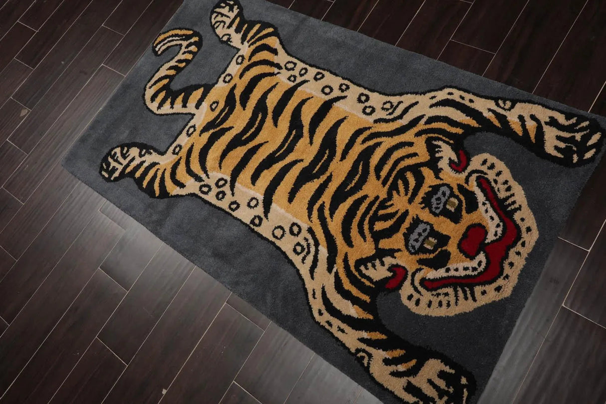 Oriental Area Rug 3x5 Gray, Gold Tiger Handmade 100% Wool Novelty/Animal from Oriental Rug Of Houston