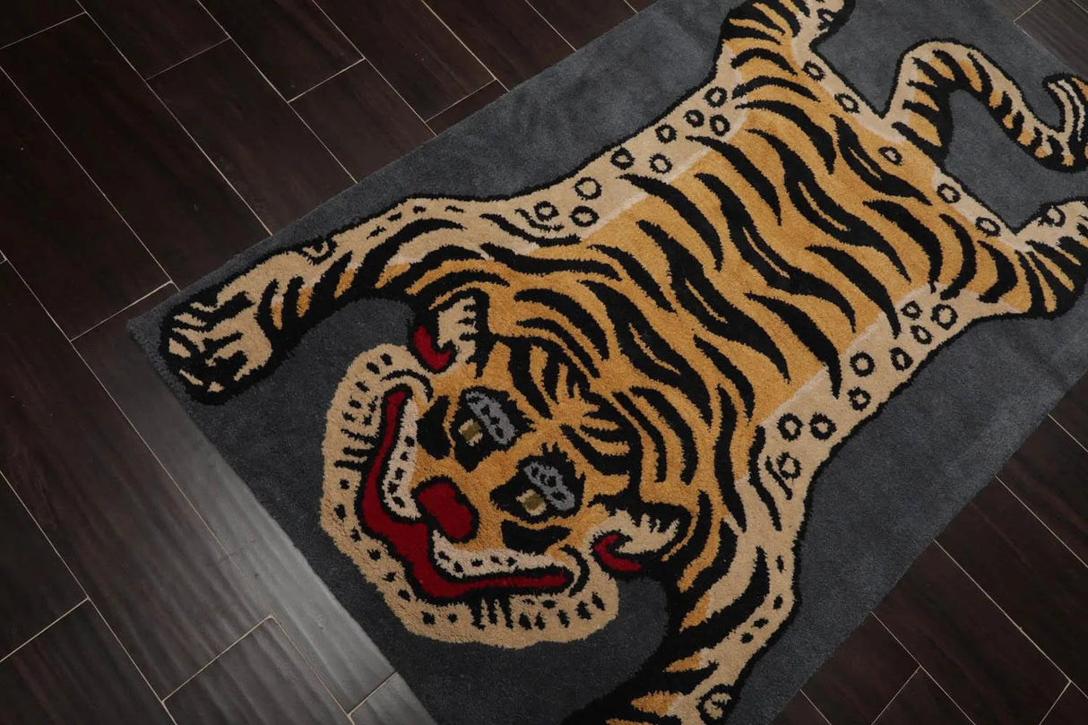Oriental Area Rug 3x5 Gray, Gold Tiger Handmade 100% Wool Novelty/Animal from Oriental Rug Of Houston