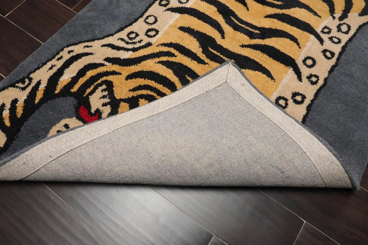 Oriental Area Rug 3x5 Gray, Gold Tiger Handmade 100% Wool Novelty/Animal from Oriental Rug Of Houston