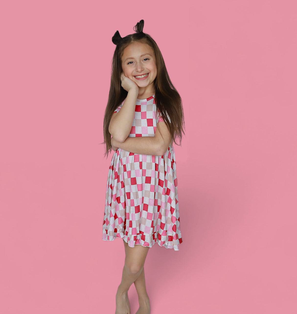 DREAMY PINK CHECKERS DREAM RUFFLE DRESS from DREAM BIG LITTLE CO