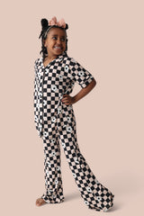 RETRO DAISY CHECKS SHORT SLEEVE DREAM GIRL'S FLARE SET from DREAM BIG LITTLE CO