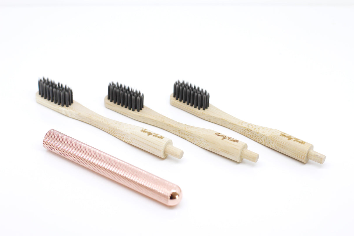 Replaceable Bamboo Toothbrush Copper Handle - Soft Charcoal Bristles from Lucky Teeth