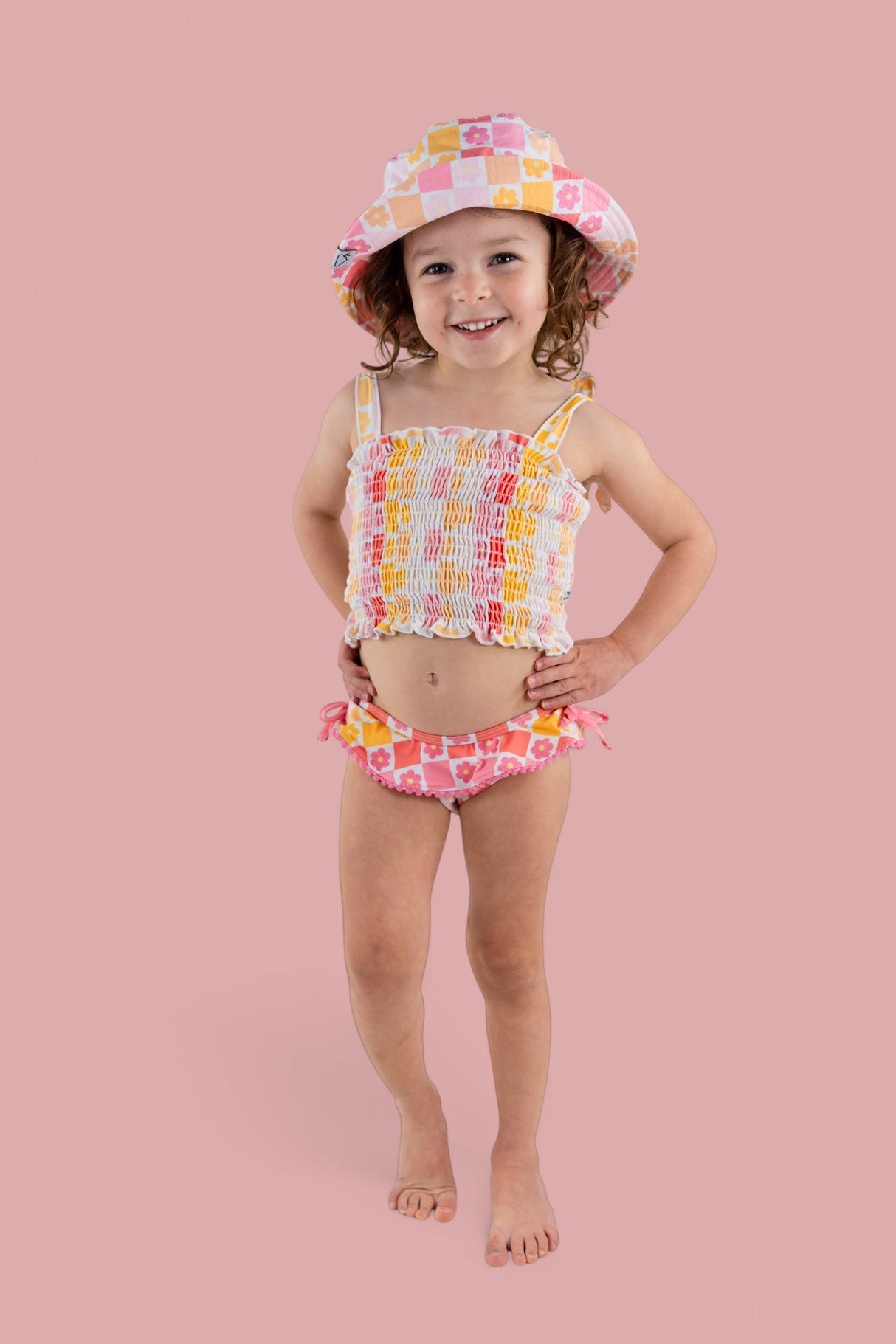 SUMMER SUNSET CHECKERS DREAM SMOCKED TANKINI TWO PIECE SWIM SUIT from DREAM BIG LITTLE CO
