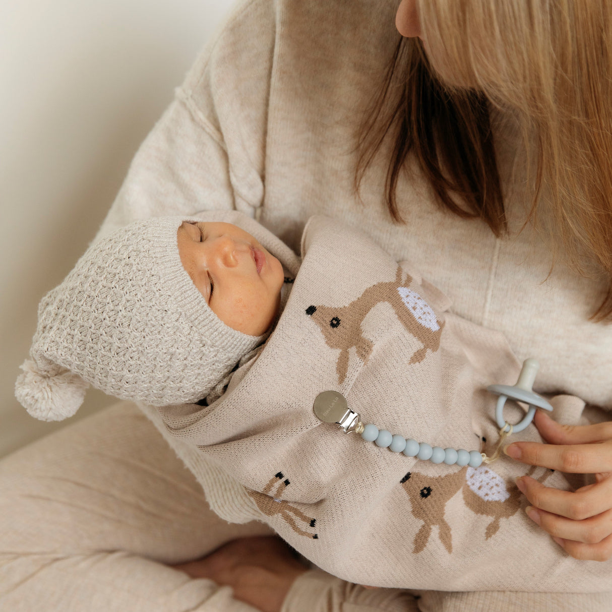 Luxury Cotton Deer Knit Swaddle Baby Blanket from Bleu La La