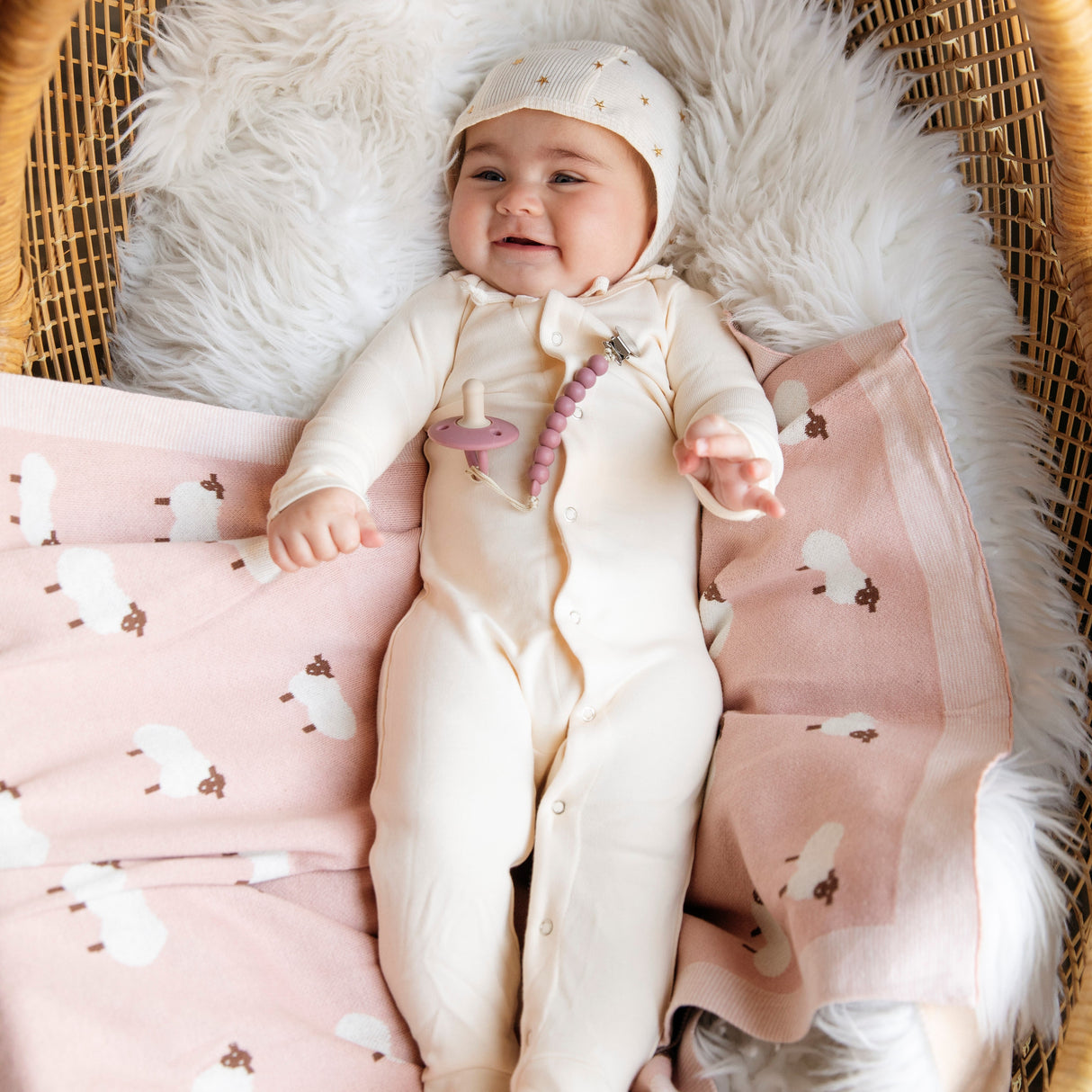 Sheep Knit Receiving Baby Blanket from Bleu La La