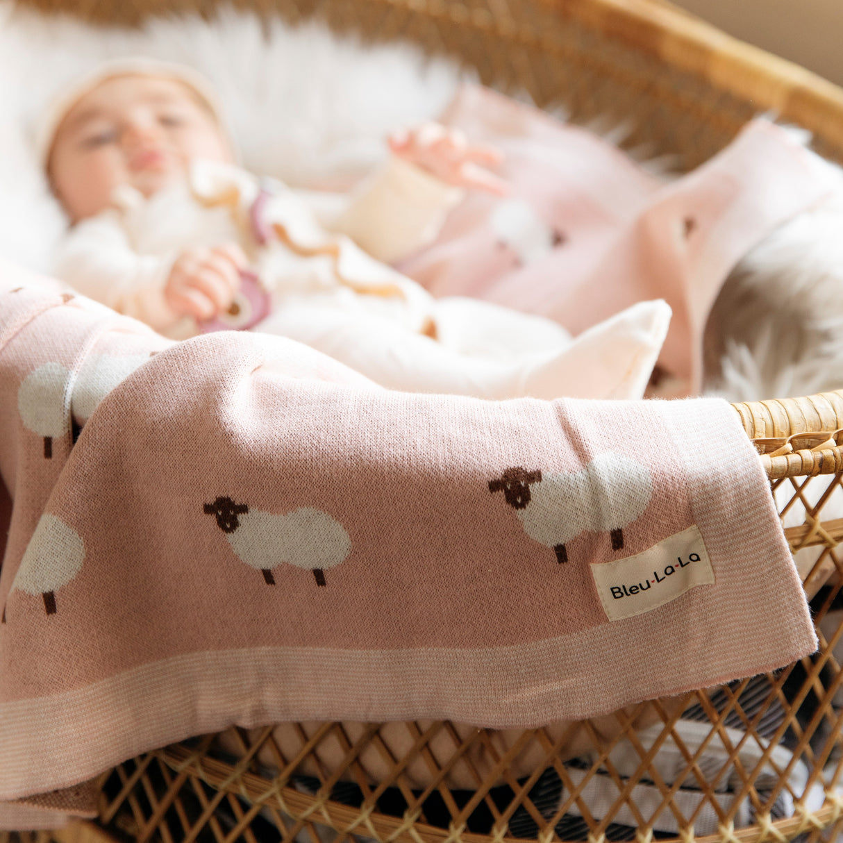 Sheep Knit Receiving Baby Blanket from Bleu La La