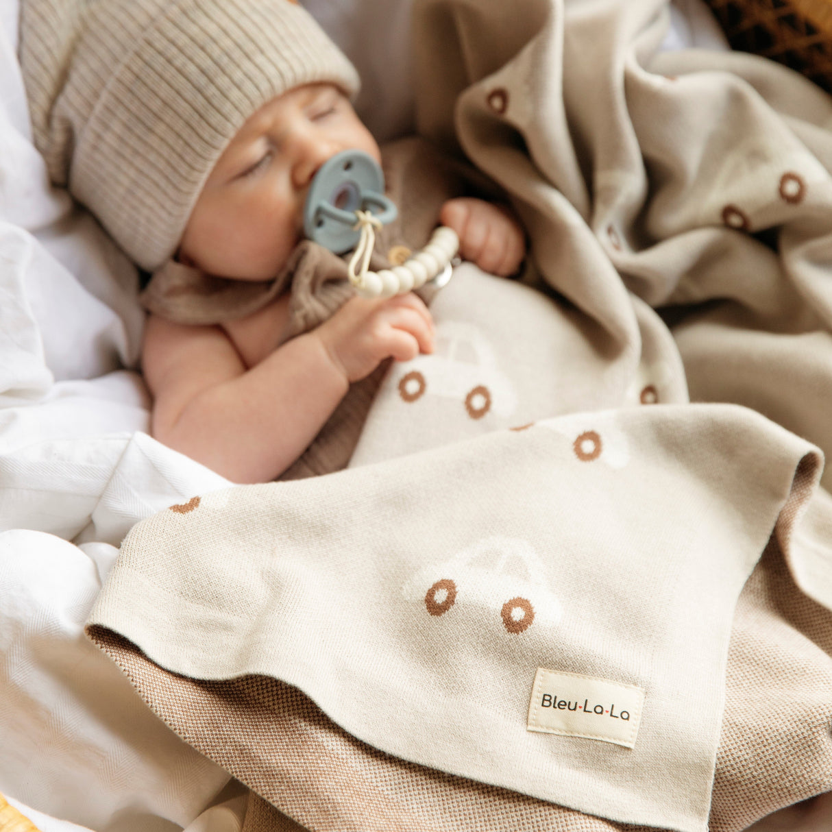 100% Cotton Luxury Knit Car Swaddle Blanket from Bleu La La